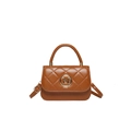 Brown quilted crossbody bag with golden M logo and top handle in a minimalist style - Brown