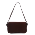 Bolso de hombro de ante marrón oscuro minimalista con solapa ondulada y correa fina - Marrón