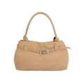 Borsa a secchiello minimalista in pelle scamosciata color cammello con fibbia argento - Cachi