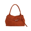 Grande borsa tote vintage in pelle scamosciata marrone con fibbia in argento - Marrone