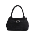 Borsa tote retrò in pelle scamosciata nera opaca con grande capacità e fibbia in metallo - Nero