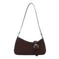Brown suede crescent underarm bag with vintage buckle and silver ring detail - Brown