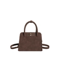 Dunkelbraune Vintage-Handtasche aus Wildleder mit goldenem Drehverschluss und Handgriff - Braun