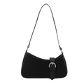 Minimalist black suede underarm bag for women with vintage silver buckle decoration - Black