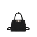 Schwarze matte Trapez-Handtasche mit goldenem Drehverschluss und Schultergurt - Schwarz