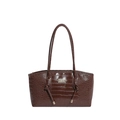 Donkerbruine tote bag met krokodillenreliëf en elegante schouderbanden op witte achtergrond - Bruin (Stijl 1) / Krokodillenpatroon