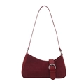 Deep red suede crescent bag with silver buckle and smooth leather shoulder strap - Red