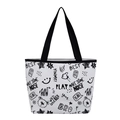 Minimalistische große weiße Tragetasche mit schwarzem Graffiti-Print und stabilen Griffen - Schwarz