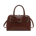Dark brown retro shell bag with belt buckle and metallic clasp on white background - Brown