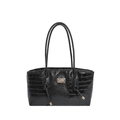 Modieuze zwarte tas met krokodillenreliëf, goudkleurig logo en lange schouderbanden - Stijl 1 Zwart / Krokodillenpatroon