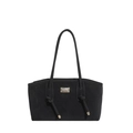 Minimalist black quilted tote bag with golden hardware and elegant knot straps - Style 2 Black (Fabric)