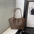 Bolso tote retro marrón café grande de cuero granulado para desplazamientos diarios - Marrón