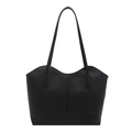 Minimalistische schwarze Tote Bag mit Litschi-Textur und langen Schulterriemen für Damen - Schwarz