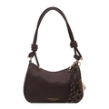 Chic dark brown faux leather shoulder bag with knotted handle and fashion charms - Coffee With Pendant