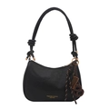 Vintage black faux leather half-moon shoulder bag with knot strap and metal charms - Black with Pendant