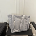 Light gray corduroy tote bag with front zipper pocket for casual commute and daily use - Dark Gray