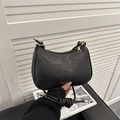 Retro black semi-circle shoulder bag with gold hardware and textured matte finish - Coffee No Pendant