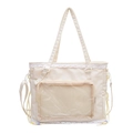 Creamy white lace tote bag with transparent front pocket and cute beaded details - Off White