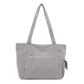 Sac fourre-tout gris en velours côtelé avec grande poche zippée et poches latérales - Gris clair