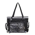 Black canvas ita bag with large transparent PVC window, white lace and colorful beads - Black