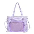 Lavender purple ita bag with white lace trim and clear PVC window for display - Purple