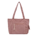 Winter corduroy large capacity tote bag in dusty pink with front zipper pocket and straps - Pink