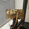 Glitzernde goldene Pailletten-Schultertasche mit Riemen, Luxus-Abendtasche für Damen - Gold
