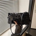 Glitzernde schwarze Pailletten-Schultertasche mit Kettenriemen für Damen im Trend 2025 - Schwarz