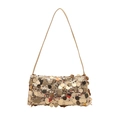 Golden sequined rectangular shoulder bag with shimmering metallic finish and slim strap - Gold