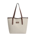 Bolso tote vintage de gran capacidad en crema y marrón con remaches dorados para - Blanco Roto