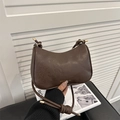 Brown half-moon shoulder bag in pleated faux leather with decorative gold hardware - Coffee No Pendant