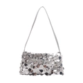 Silver sequin shoulder bag with metallic shimmer and long strap for women's fashion - Silver