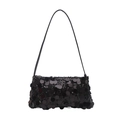 Sparkly black sequin shoulder bag for women with chic minimalist rectangular evening design - Black