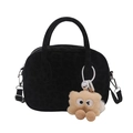 Chic black leopard print crossbody bag with cute beige plush monster charm accessory - With Ornament / Black