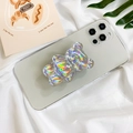 Irisierender holographischer 3D Bär Handy-Grip Halterung klappbar auf weißem Smartphone - Silber Laser