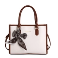 Borsa tote bianca con motivo a serpente, manici marroni e foulard in seta decorativo - Marrone
