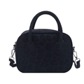 Navy blue leopard print faux fur Boston bag with dual handles and shoulder strap - No Pendant / Blue