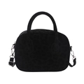 Black leopard print crossbody bag with embossed velvet texture and silver hardware - No Pendant / Black