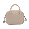 Minimalist beige PU leather shoulder bag with top handle and silver metal hooks - No Pendant / White
