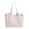 Minimalist beige tote bag with silver rivets and metal grommet straps for women - White