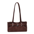Vintage dark brown suede underarm bag with silver buckle and minimalist shoulder straps - Brown