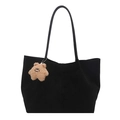Minimalistische zwarte suède shopper met een unieke bruine teddybeer hanger - Met Ornament / Zwart