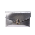Elegante pochette a busta argento con trama Saffiano e fibbia in metallo dorato - Argento