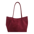 Grand sac cabas bordeaux en suédine mate avec coutures verticales et fines bandoulières - Sans pendentif / Rouge