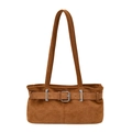 Vintage brown suede shoulder bag with retro buckle strap and large capacity design - Brown