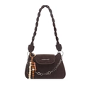 Brown frosted crossbody square bag with braided handle and wooden beads decoration - With Pendant / Coffee