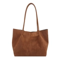 Sac fourre-tout élégant en daim marron pour femmes avec design d'épaule minimaliste - Sans pendentif / Marron
