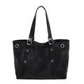 Vintage black rivet tote bag with silver metal buckles and industrial style leather finish - Black