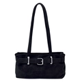 Retro black faux suede underarm bag with silver buckle strap for 2025 fashion style - Black
