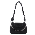 Black suede crossbody bag with thick woven strap and floral silver metal chain detail - No Pendant / Black